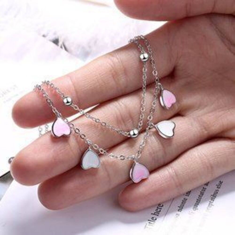 NEW 925 Sterling Silver Glazed Heart Bracelet - Picture 2 of 5